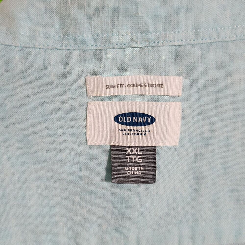 Old Navy Coupe Etroite Slim Linen Cotton Short Sleeve Button-Up Shirt Blue XXL - Picture 5 of 7